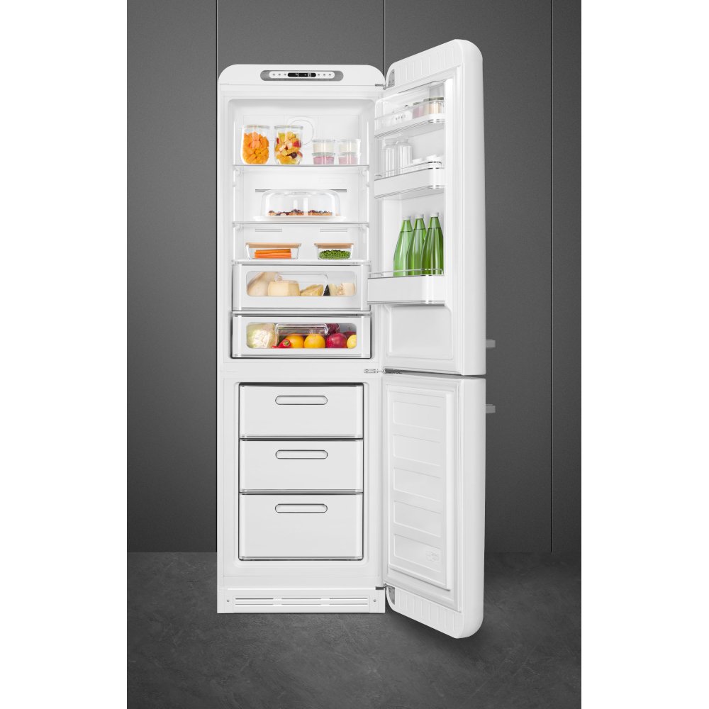 Smeg FAB32RWH6UK Retro Total No Frost Fridge Freezer, 60/40, White, C Rated