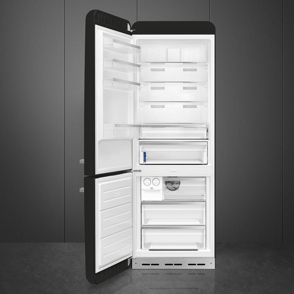 Smeg FAB38LBL6 Retro No Frost Fridge Freezer, 70/30, Black, D Rated