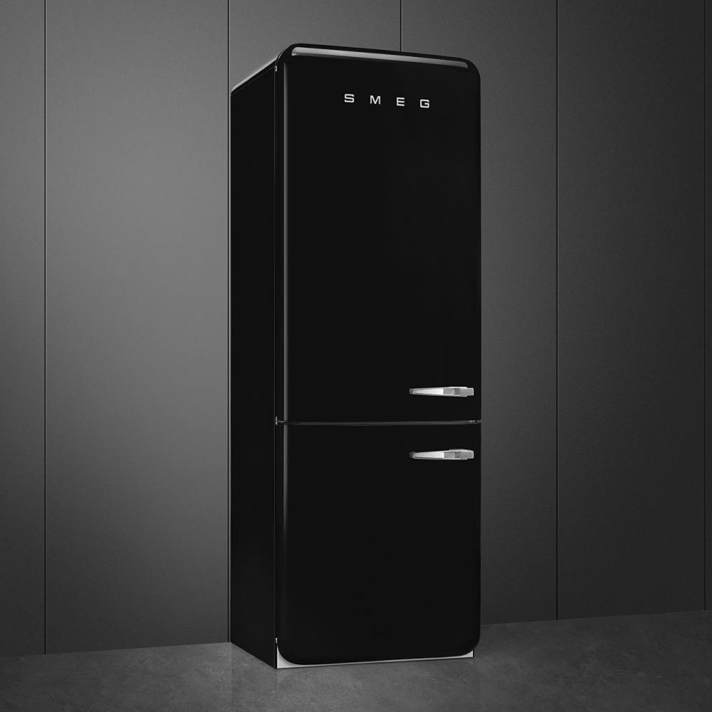 Smeg FAB38LBL6 Retro No Frost Fridge Freezer, 70/30, Black, D Rated