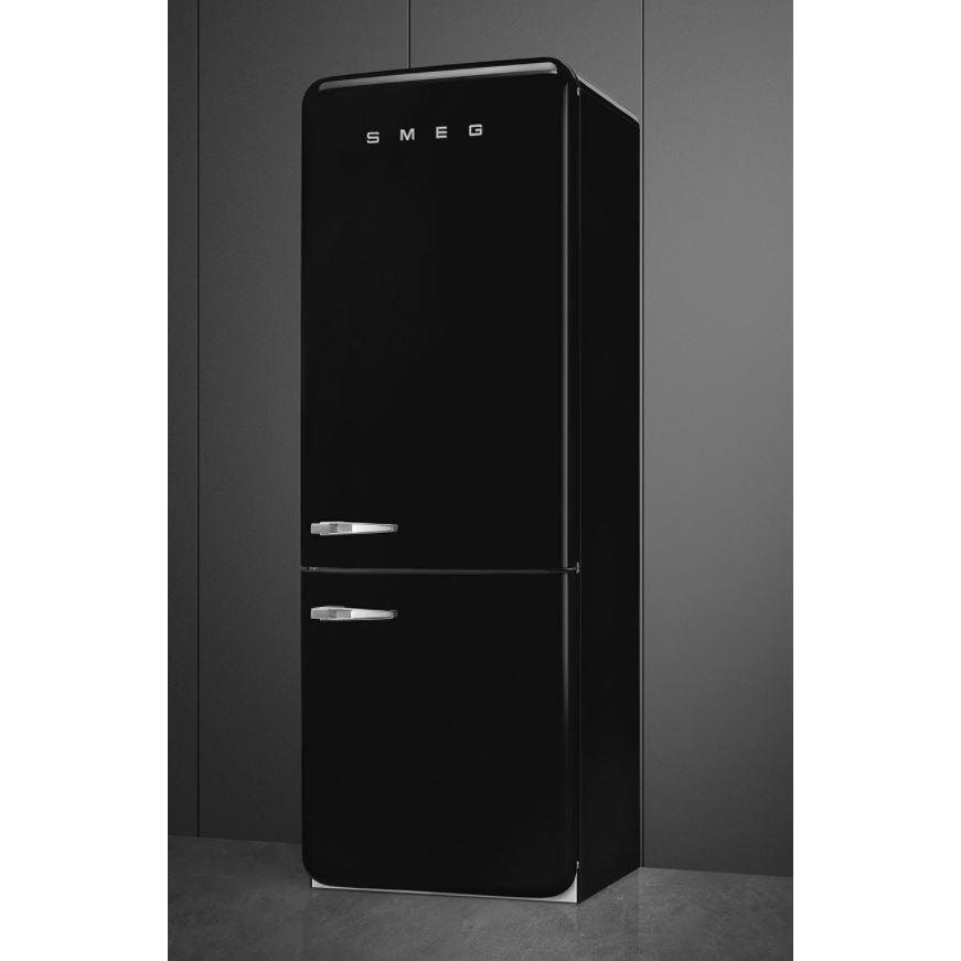 Smeg FAB38RBL5 Retro Frost Free Fridge Freezer, Black, E Rated Marks