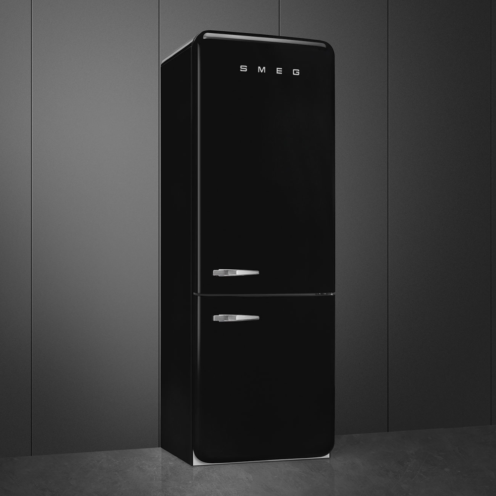 Smeg FAB38RBL6 Retro No Frost Fridge Freezer, 70/30, Black, D Rated
