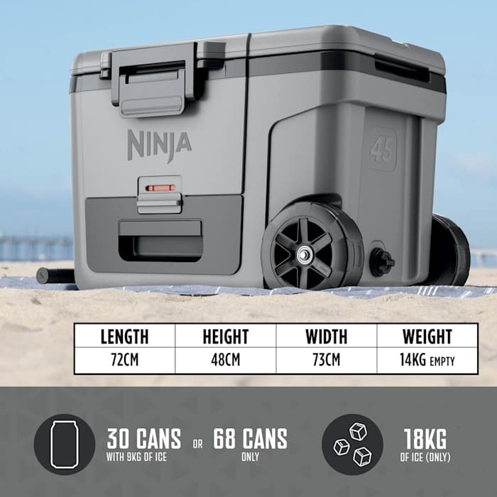 Ninja FB245UKGY FrostVault 42L Wheeled Cooler with Dry Zone, Grey