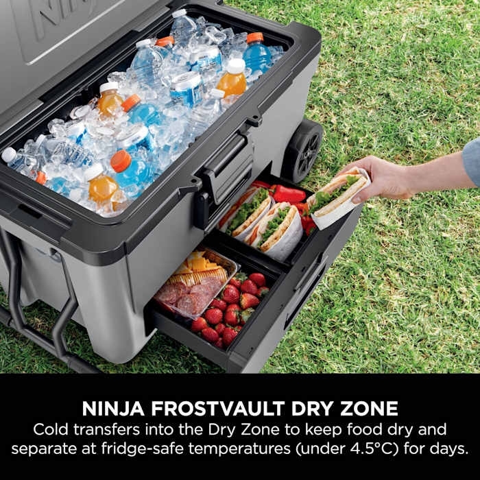 Ninja FB265EUUKGY FrostVault 61L Wheeled Cooler with Dry Zone, Grey