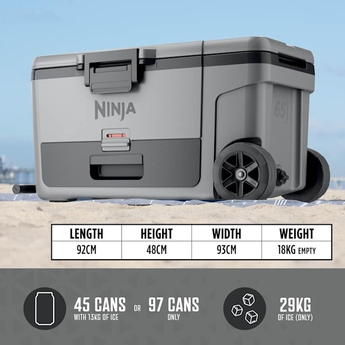 Ninja FB265EUUKGY FrostVault 61L Wheeled Cooler with Dry Zone, Grey