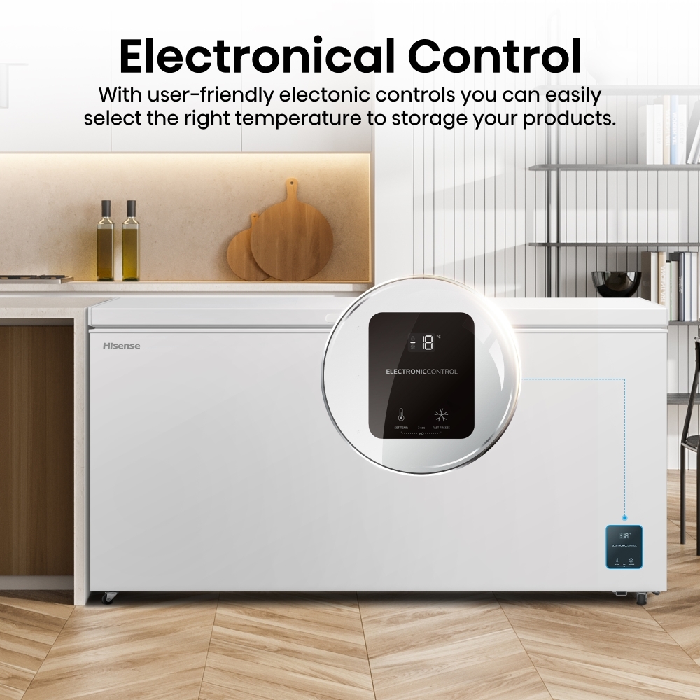 Hisense FC650D4AWLYE Static 500l Chest Freezer, White, E Rated