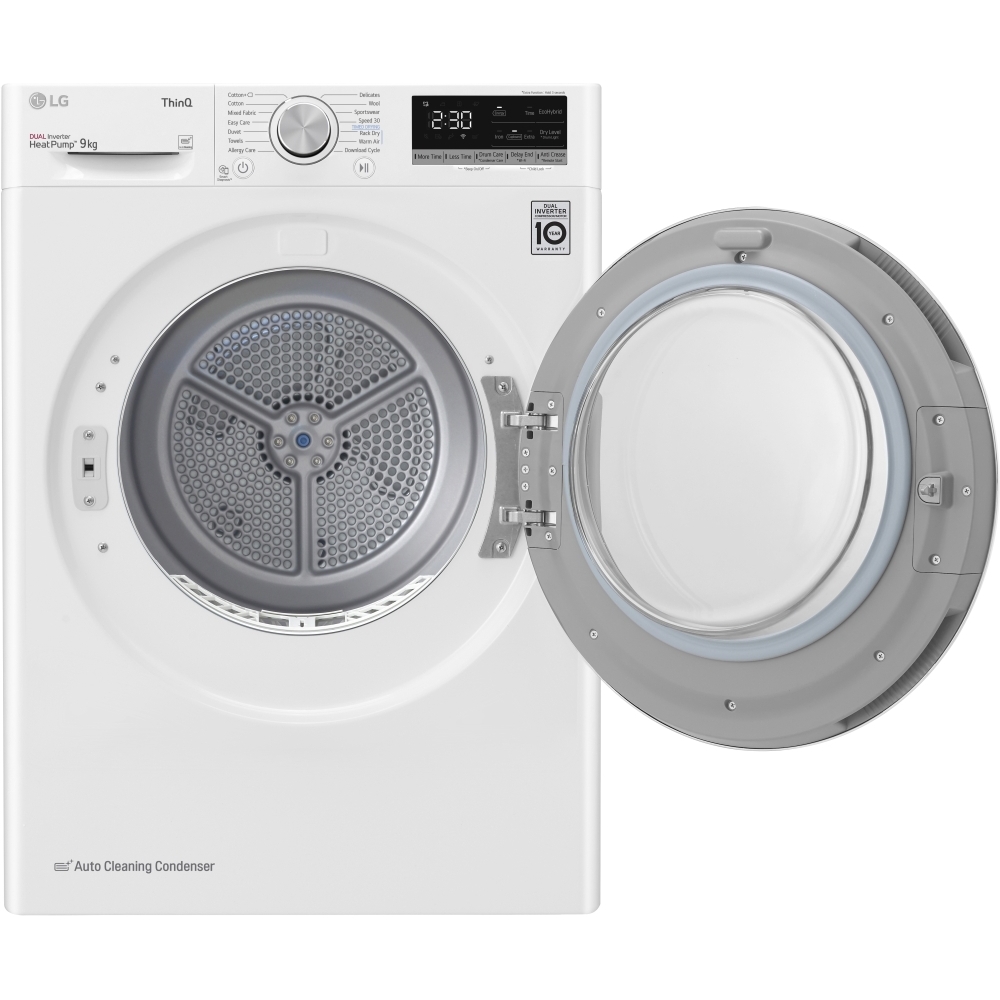 LG FDV709W Heat Pump Tumble Dryer, 9kg, White, A++ Rated