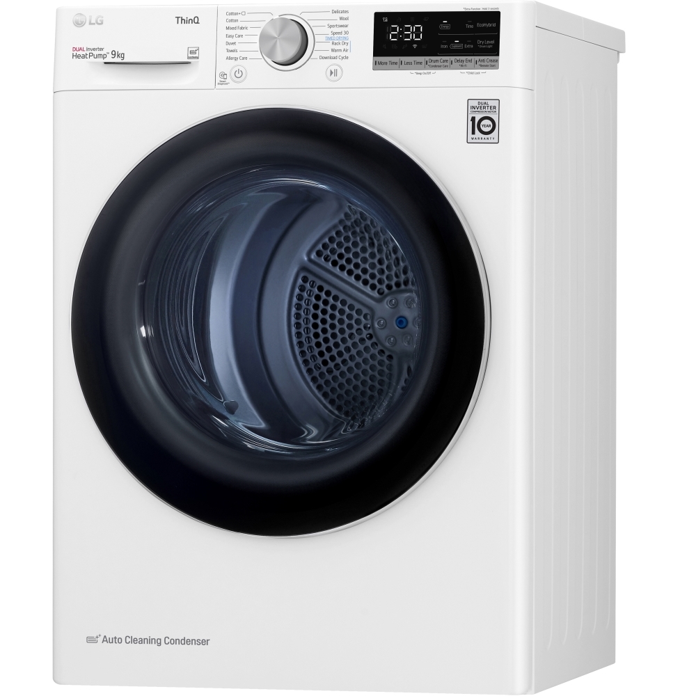 LG FDV709W Heat Pump Tumble Dryer, 9kg, White, A++ Rated