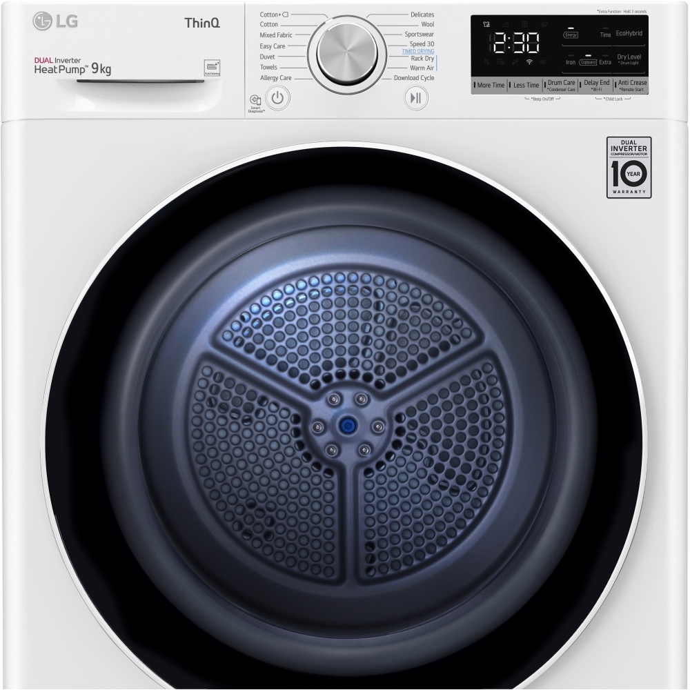 LG FDV709W Heat Pump Tumble Dryer, 9kg, White, A++ Rated