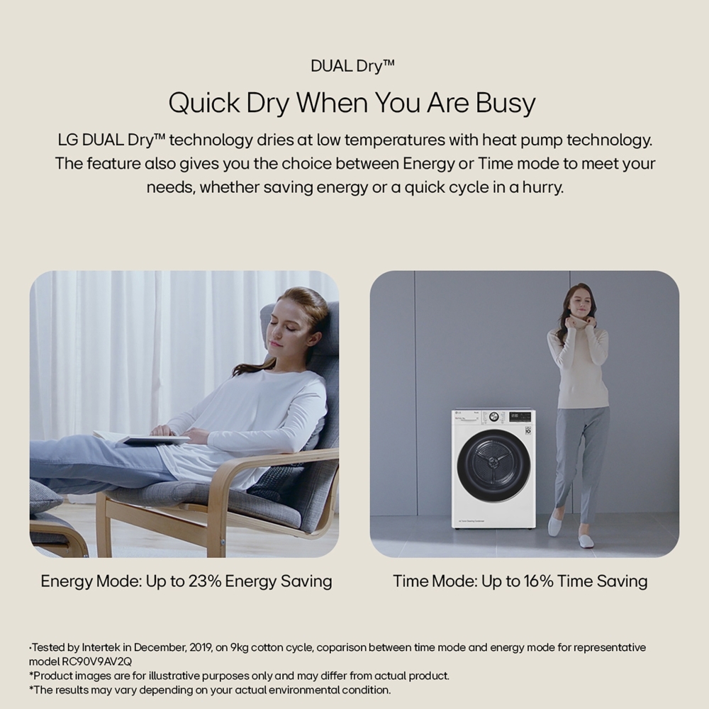 LG FDV709W Heat Pump Tumble Dryer, 9kg, White, A++ Rated