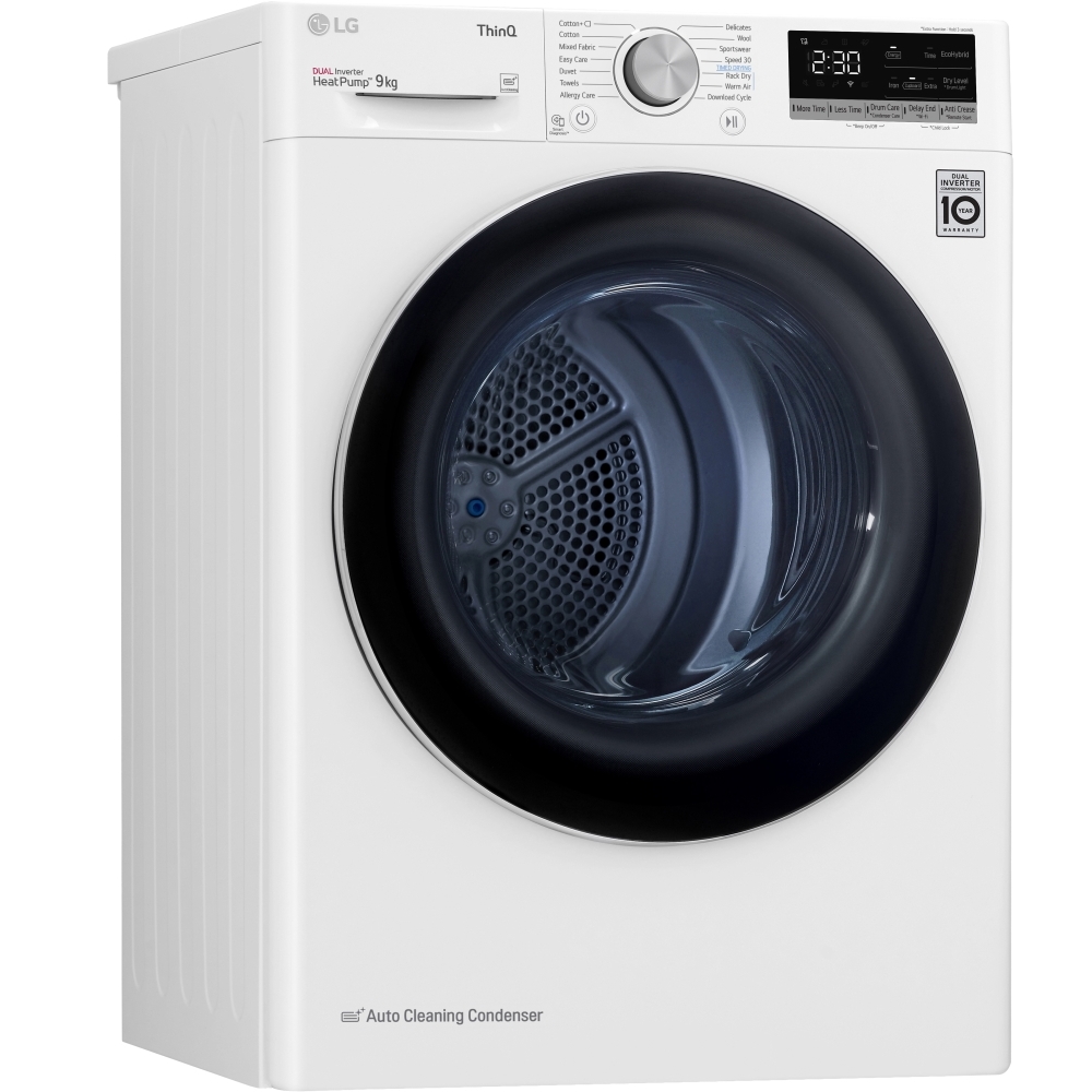 LG FDV709W Heat Pump Tumble Dryer, 9kg, White, A++ Rated