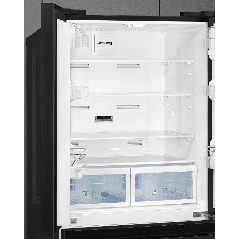 Smeg FQ55FNDE American Fridge Freezer,  Non-Plumbed, Black, E Rated