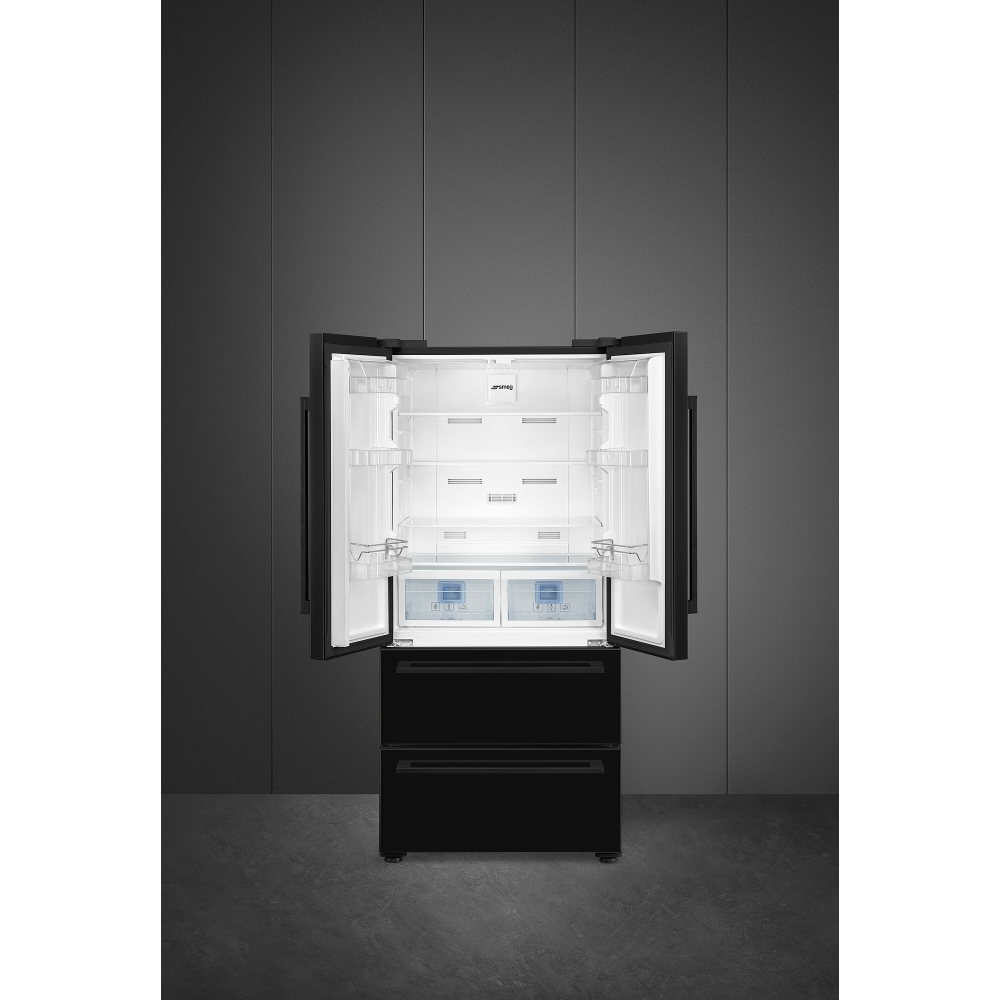Smeg FQ55FNDE American Fridge Freezer,  Non-Plumbed, Black, E Rated