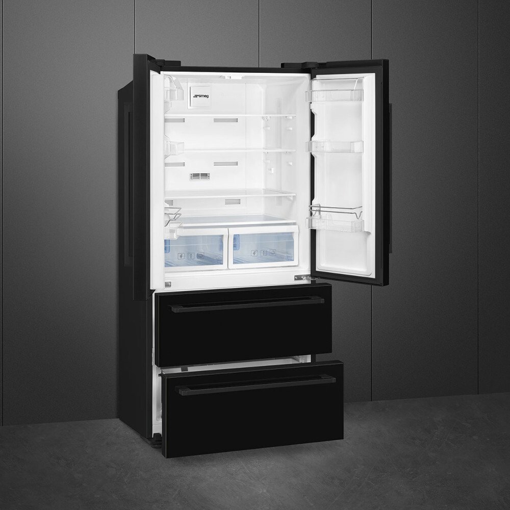 Smeg FQ55FNDE American Fridge Freezer, Black, E Rated,  Non-Plumbed