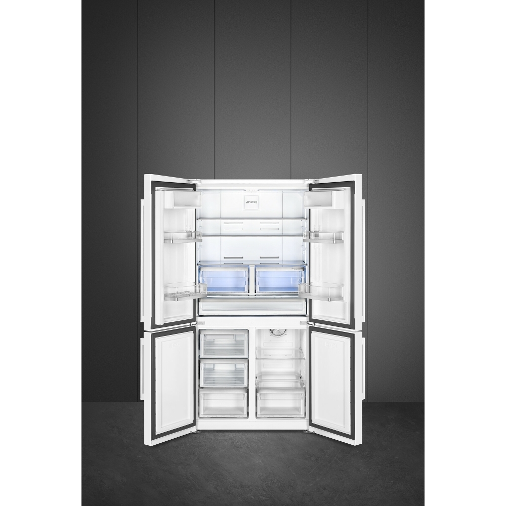 Smeg FQ60BDE American Fridge Freezer,  Non-Plumbed, White, E Rated