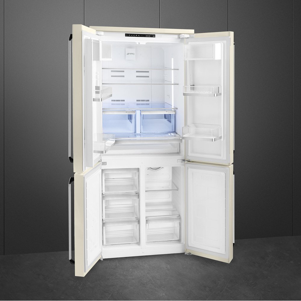 Smeg FQ960P6 Victoria American Fridge Freezer, Cream, E Rated,  Non-Plumbed