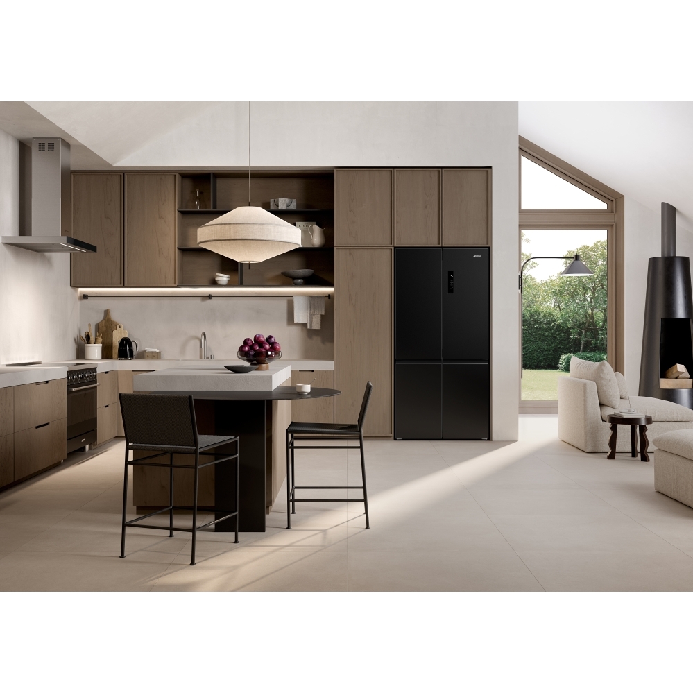 Smeg FQI60KD American Fridge Freezer,  Non-Plumbed, Black, D Rated