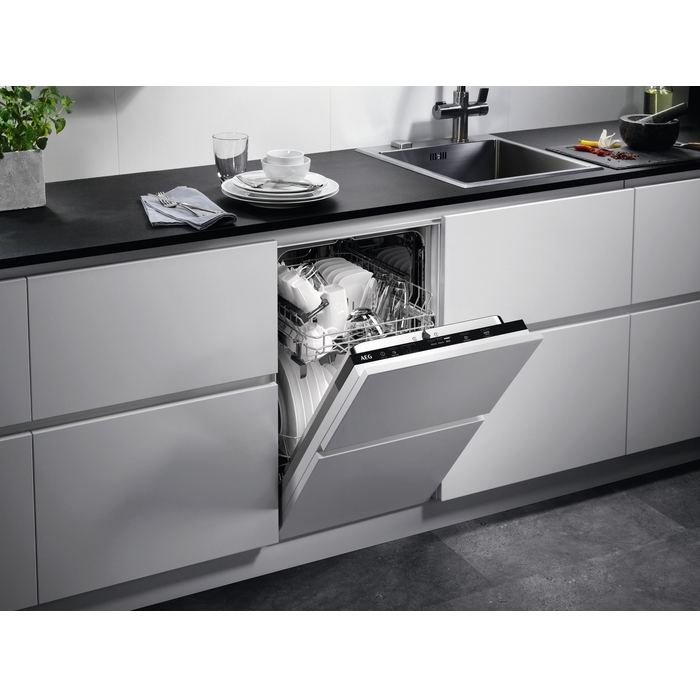 AEG FSE52407Z Exclusiv Fully Integrated Slimline Dishwasher, 9 Place Settings, E Rated