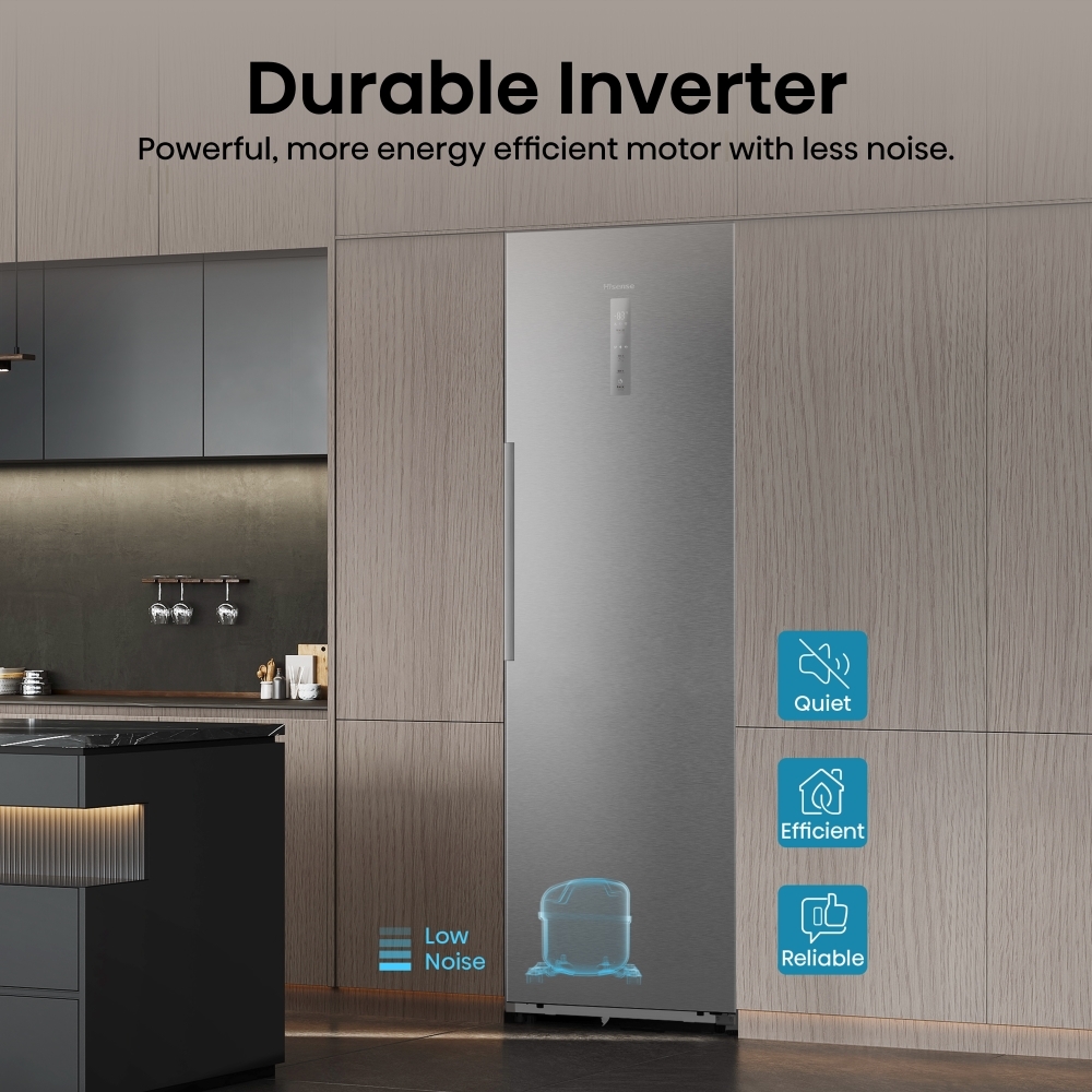 Hisense FT3K310SAIE No Frost Tall Freezer, Stainless Steel, E Rated