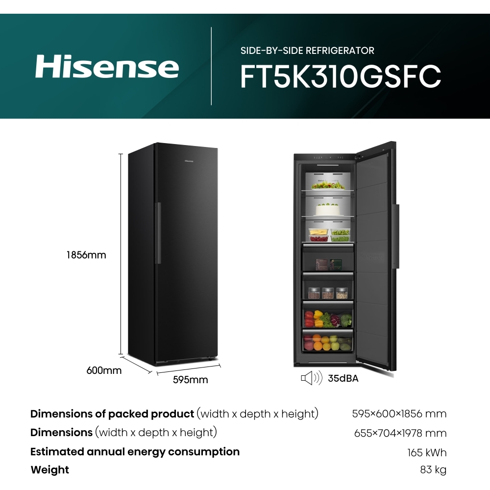 Hisense FT5K310GSFC Total No Frost Tall Freezer, Black, C Rated
