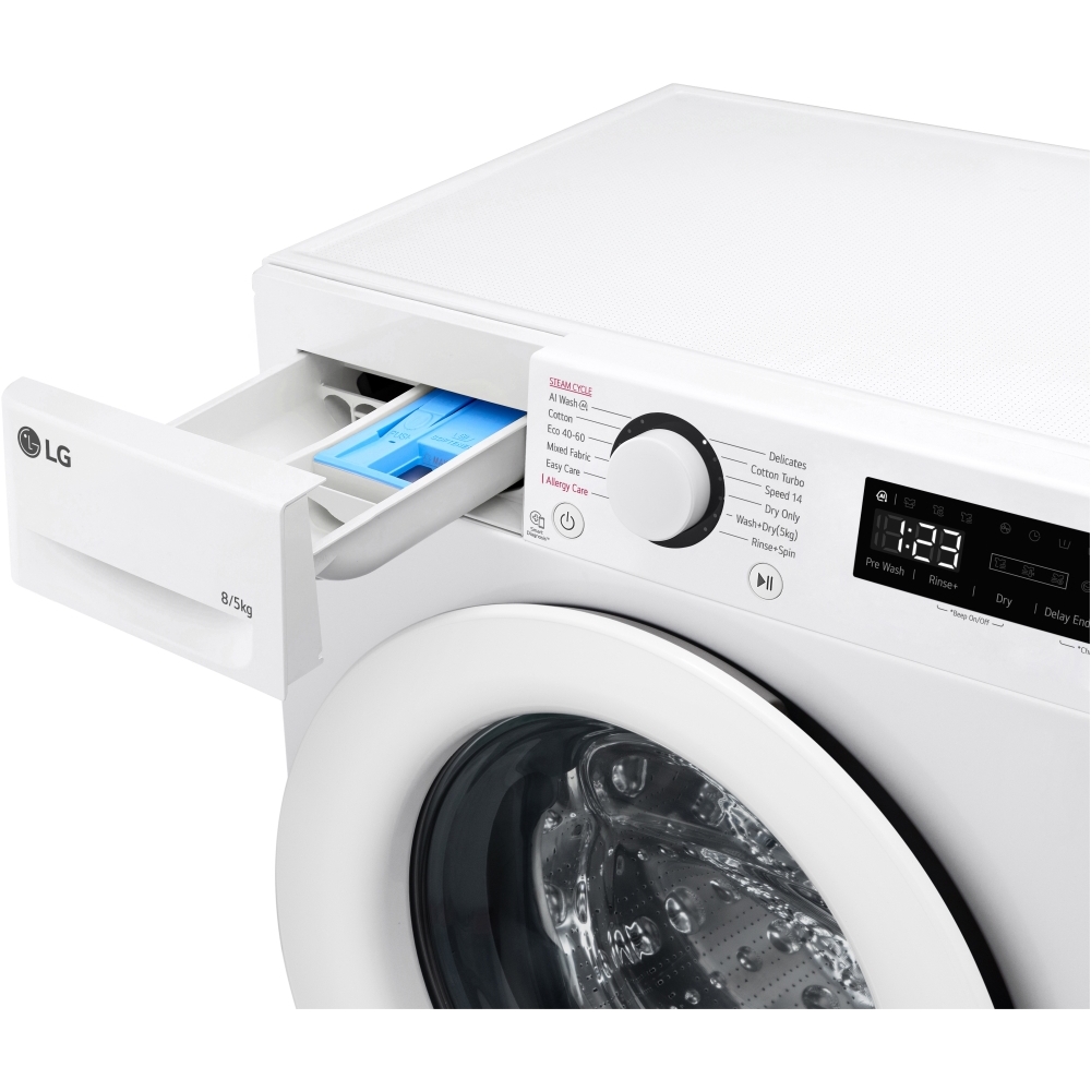 LG FWY385WWLN1 Washer Dryer, 8kg/5kg, 1200 Spin, White, E Rated