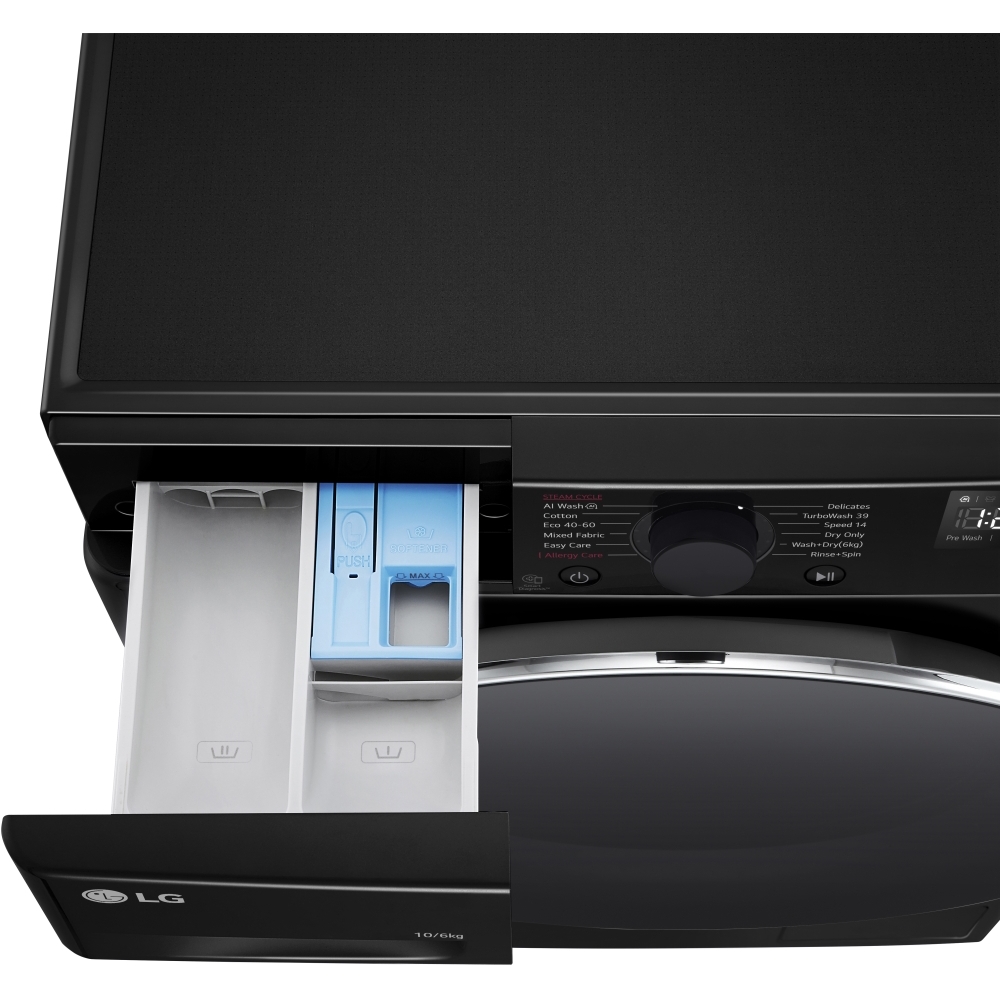 LG FWY706NCTN1 Washer Dryer, 10kg/6kg, 1400 Spin, Black, D Rated