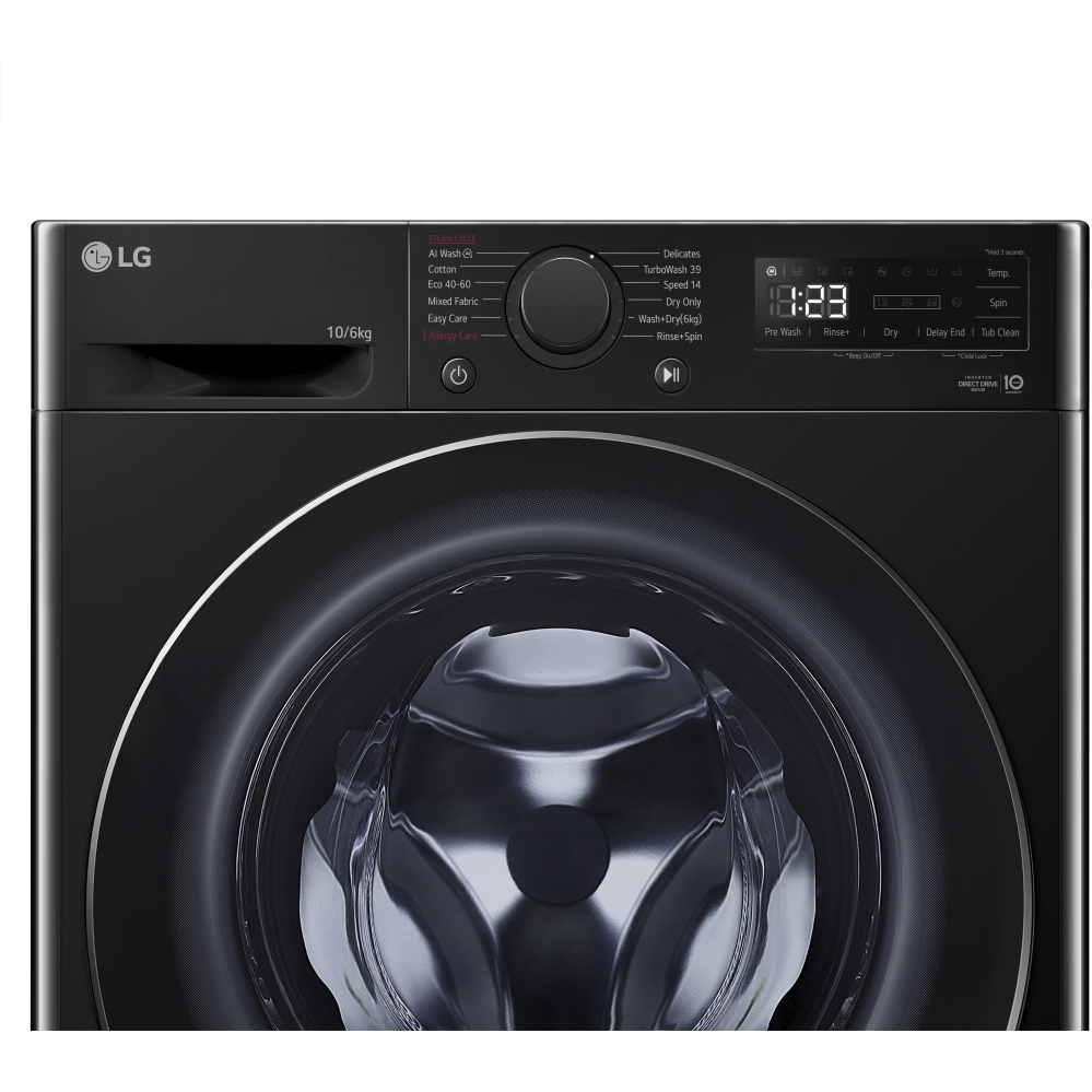 LG FWY706NCTN1 Washer Dryer, 10kg/6kg, 1400 Spin, Black, D Rated