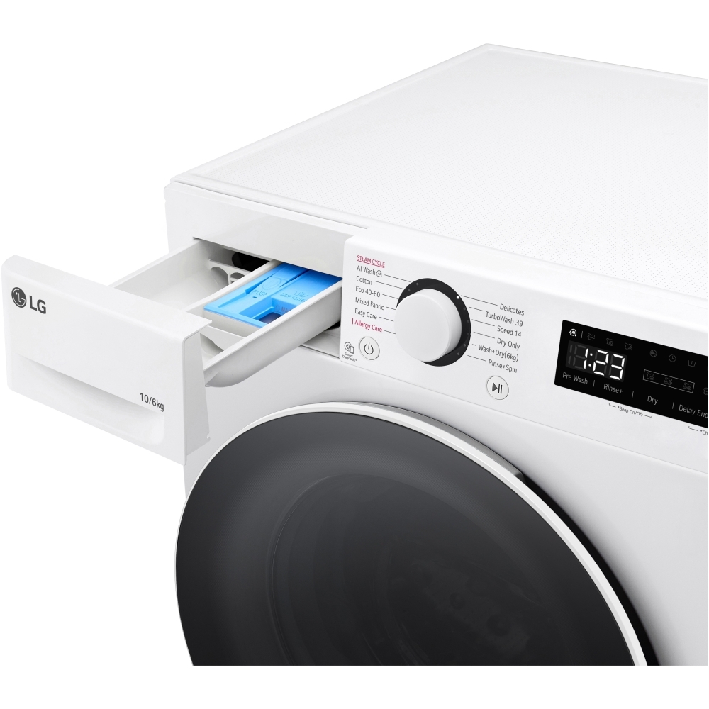 LG FWY706WWTN1 Washer Dryer, 10kg/6kg, 1400 Spin, White, D Rated