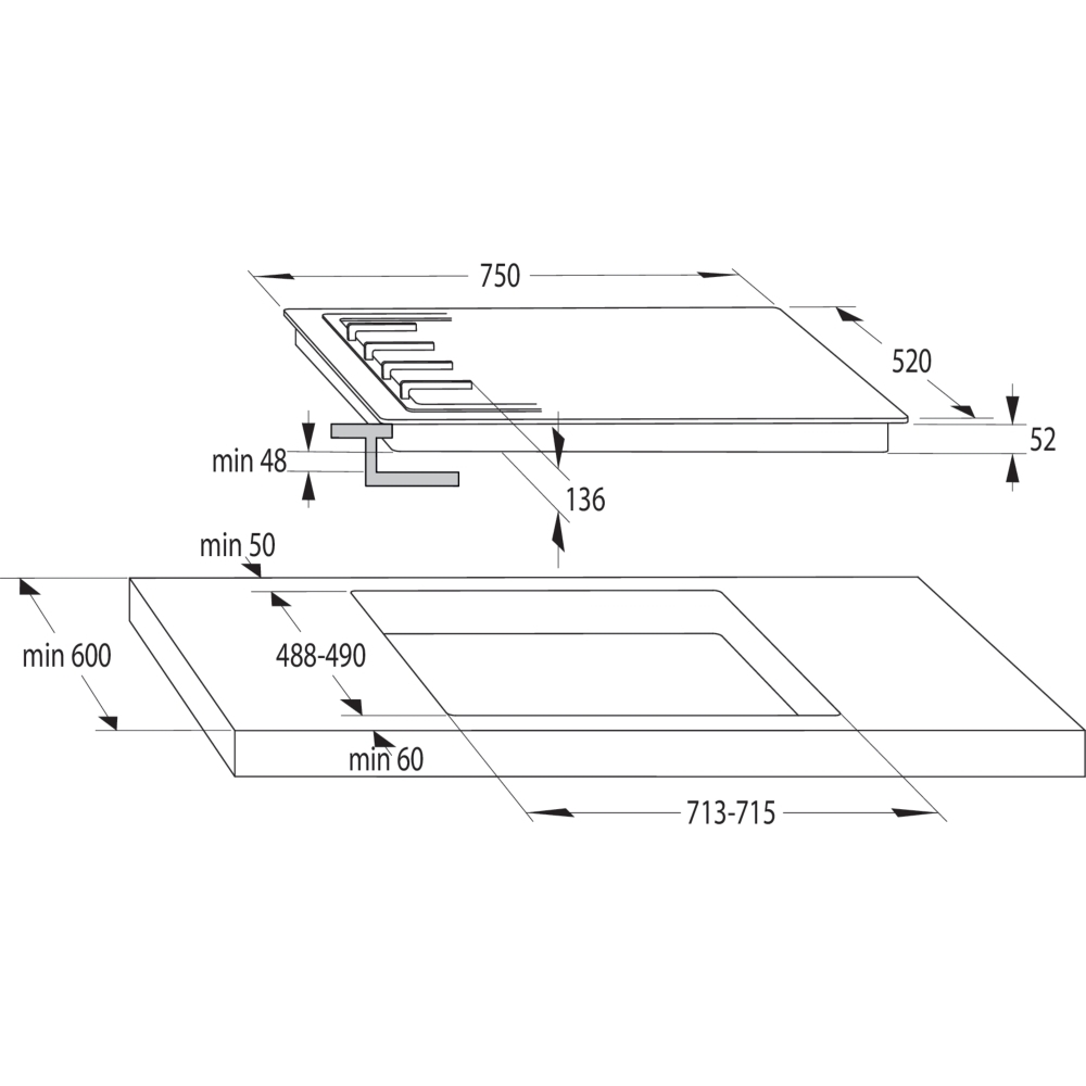 Hisense GG773B 75cm 5 Burner Gas Hob, Black