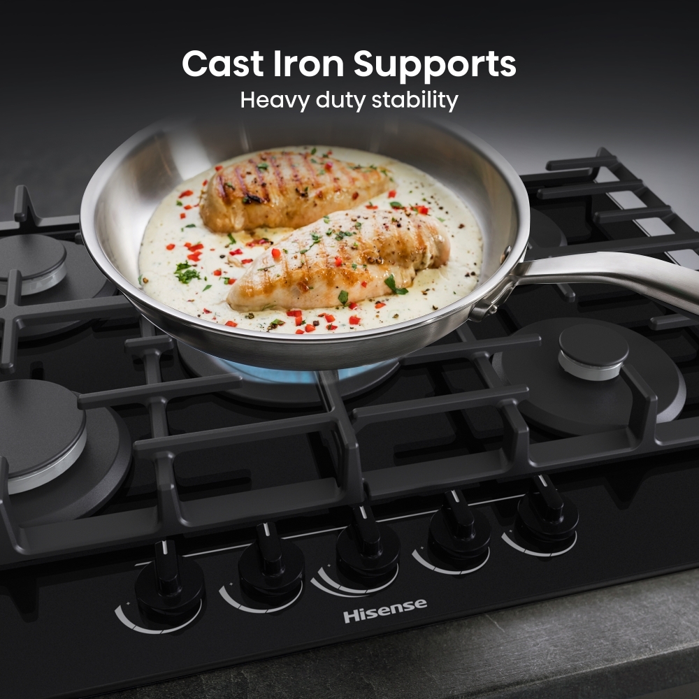 Hisense GG773B 75cm 5 Burner Gas Hob, Black