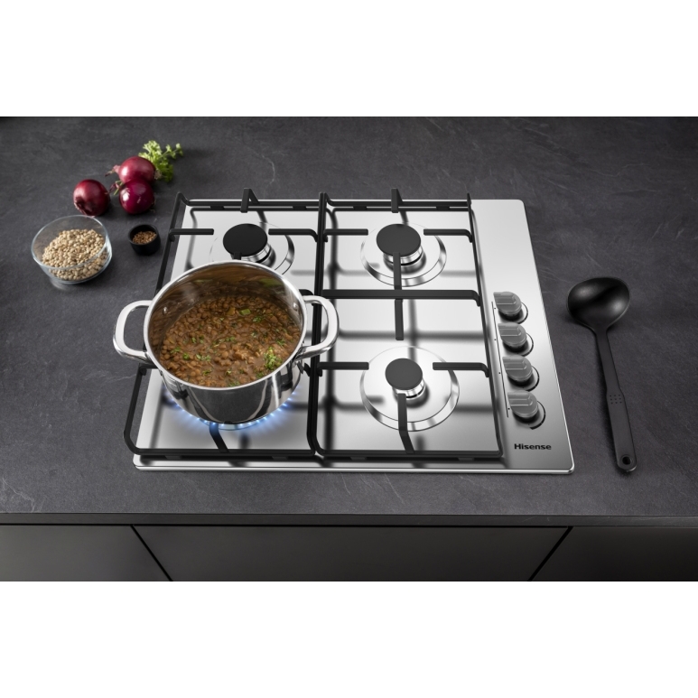 Hisense GM642XHS 60cm 4 Burner Gas Hob, Stainless Steel