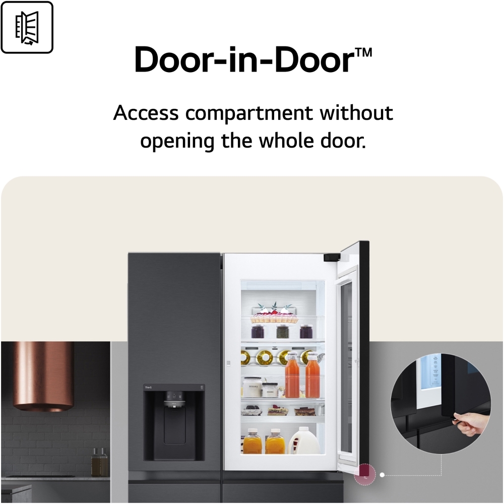 LG GSXE80EVBE InstaView&trade; American Fridge Freezer, Black, E Rated,  Plumbed