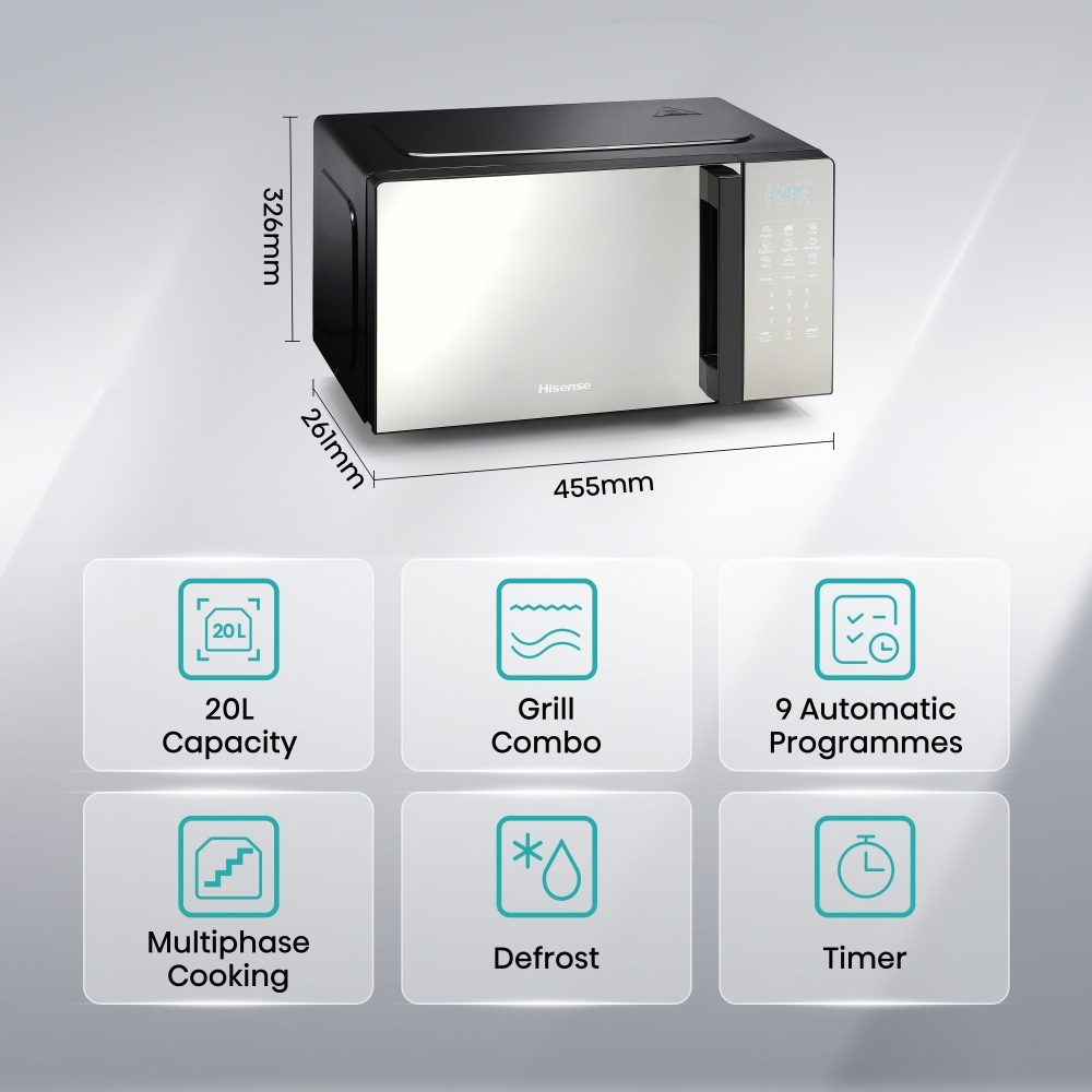 Hisense H20MOMBS4HGUK Microwave, Grey