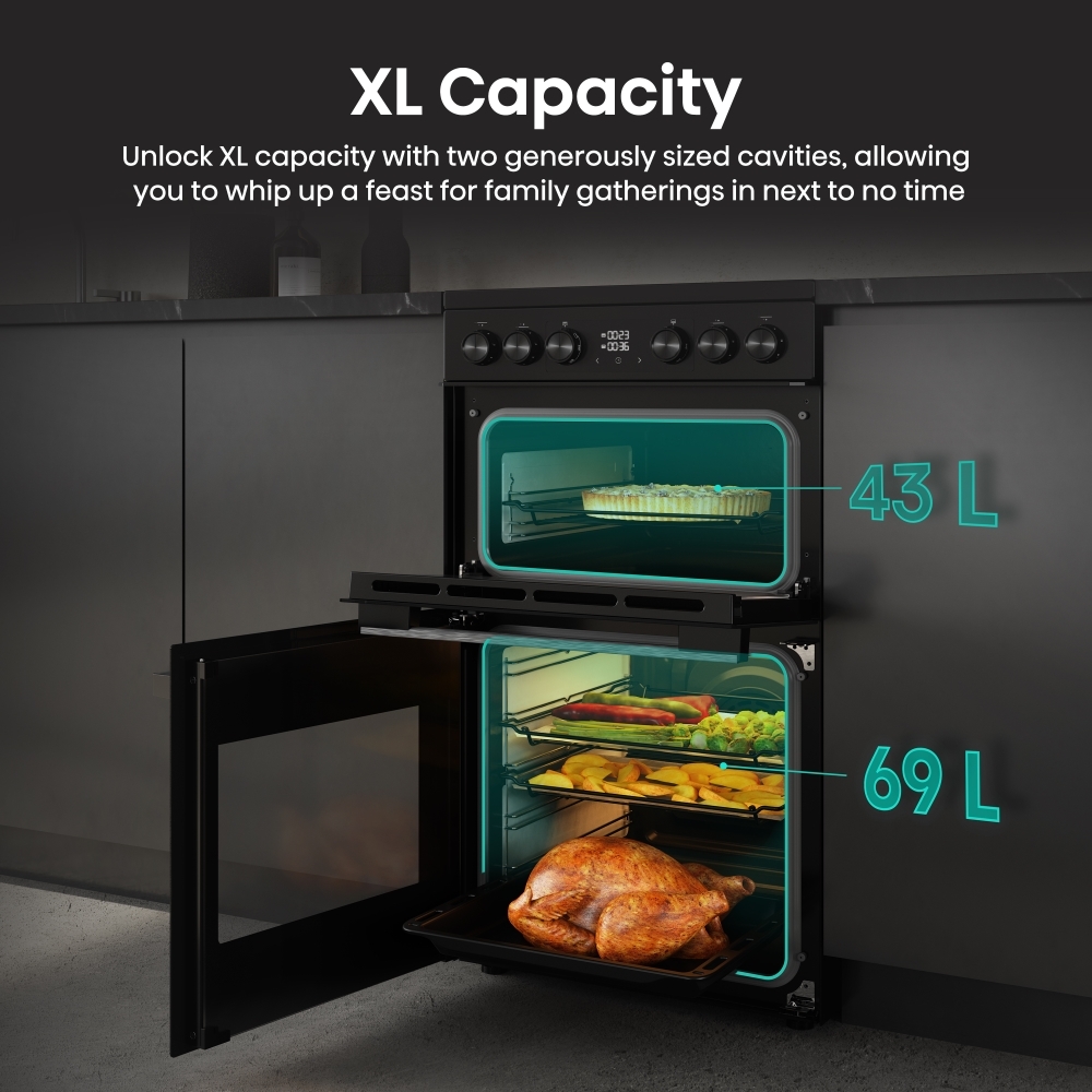 Hisense HDCEC5C10B Ceramic Electric Cooker with Double Oven, Black, A Rated