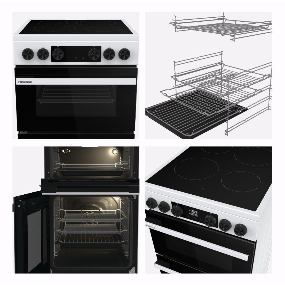 Hisense HDCEC5C10W Ceramic Electric Cooker with Double Oven, White, A Rated