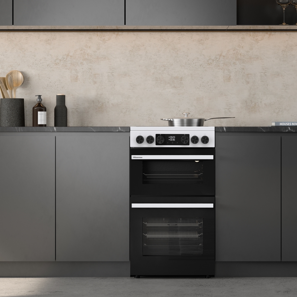 Hisense HDCEC5C10W Ceramic Electric Cooker with Double Oven, White, A Rated