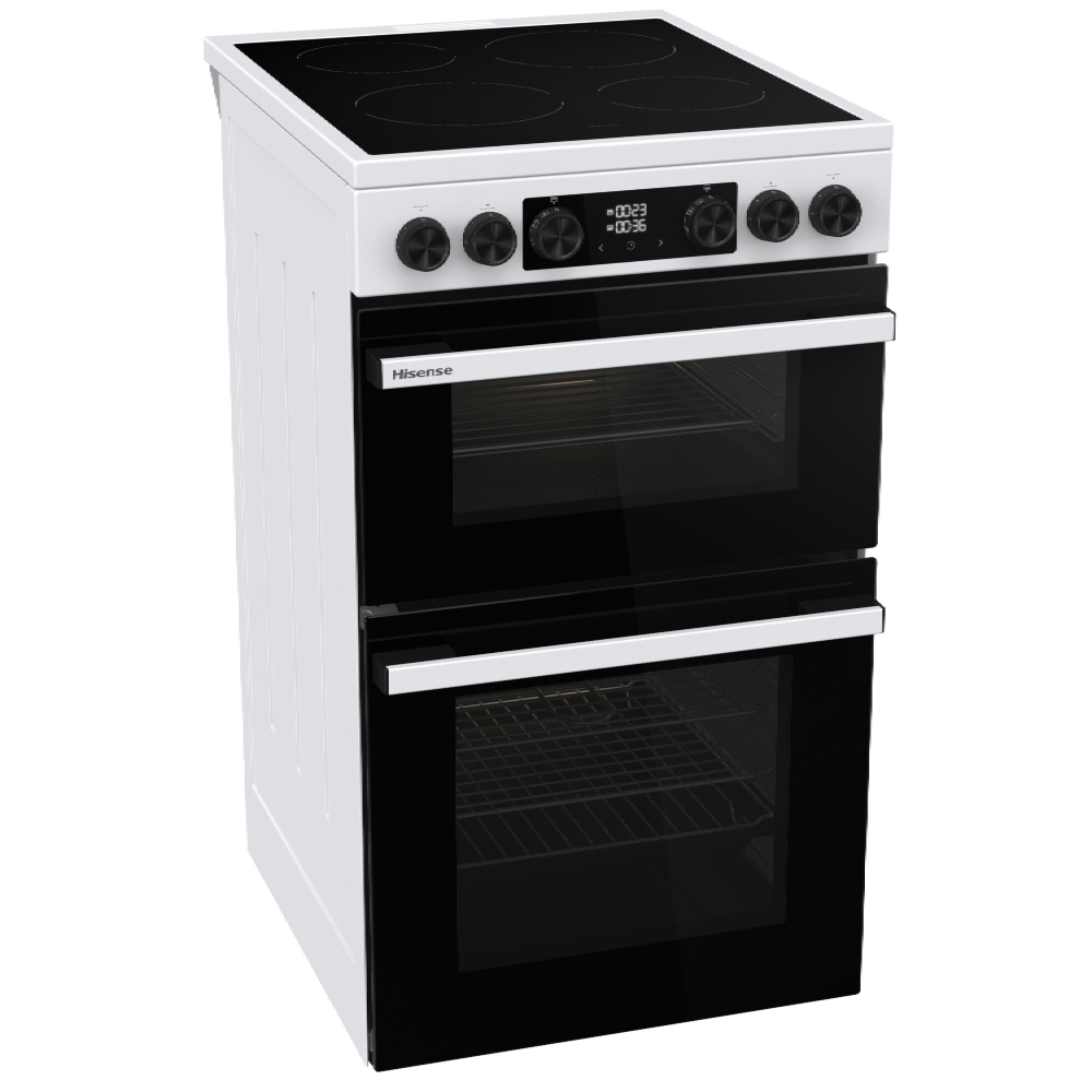Hisense HDCEC5C10W Ceramic Electric Cooker with Double Oven, White, A Rated