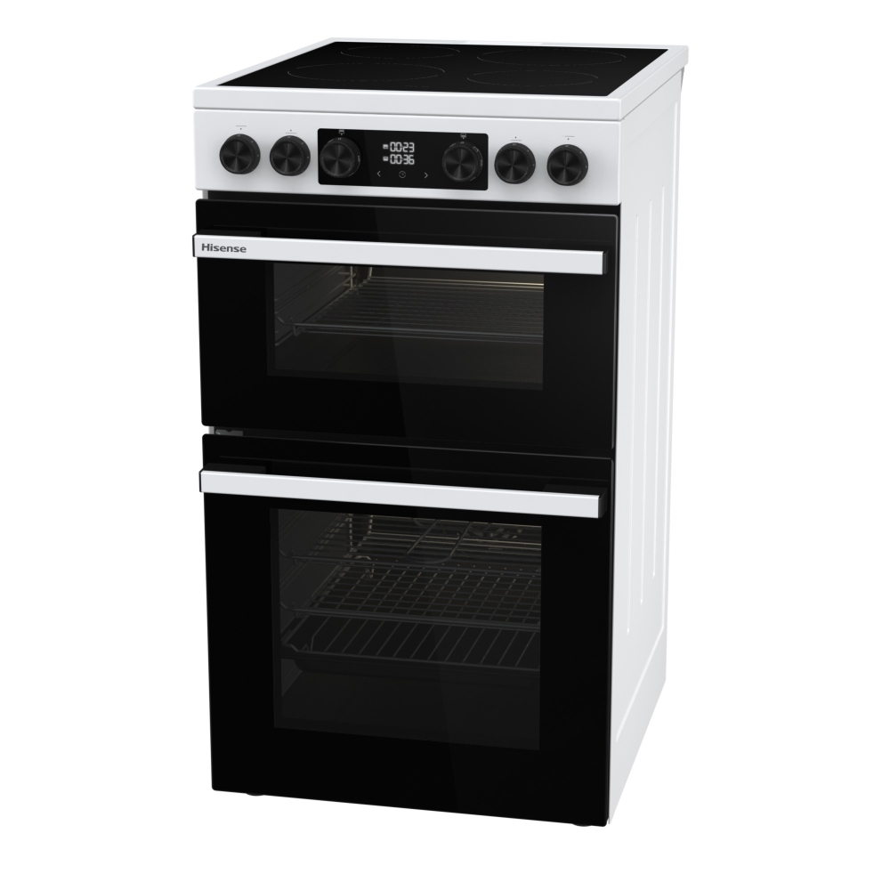 Hisense HDCEC5C10W Ceramic Electric Cooker with Double Oven, White, A Rated