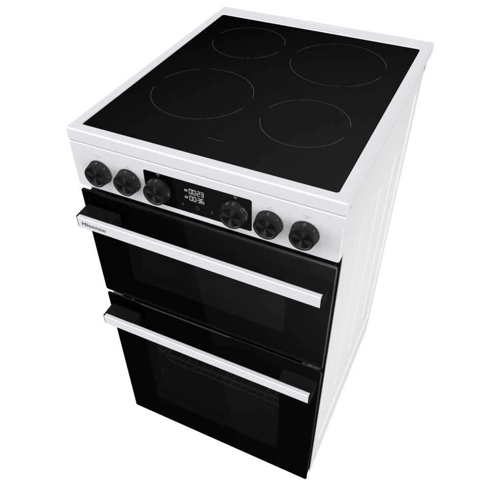 Hisense HDCEC5C10W Ceramic Electric Cooker with Double Oven, White, A Rated
