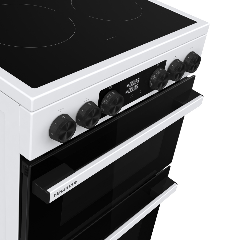 Hisense HDCEC5C10W Ceramic Electric Cooker with Double Oven, White, A Rated