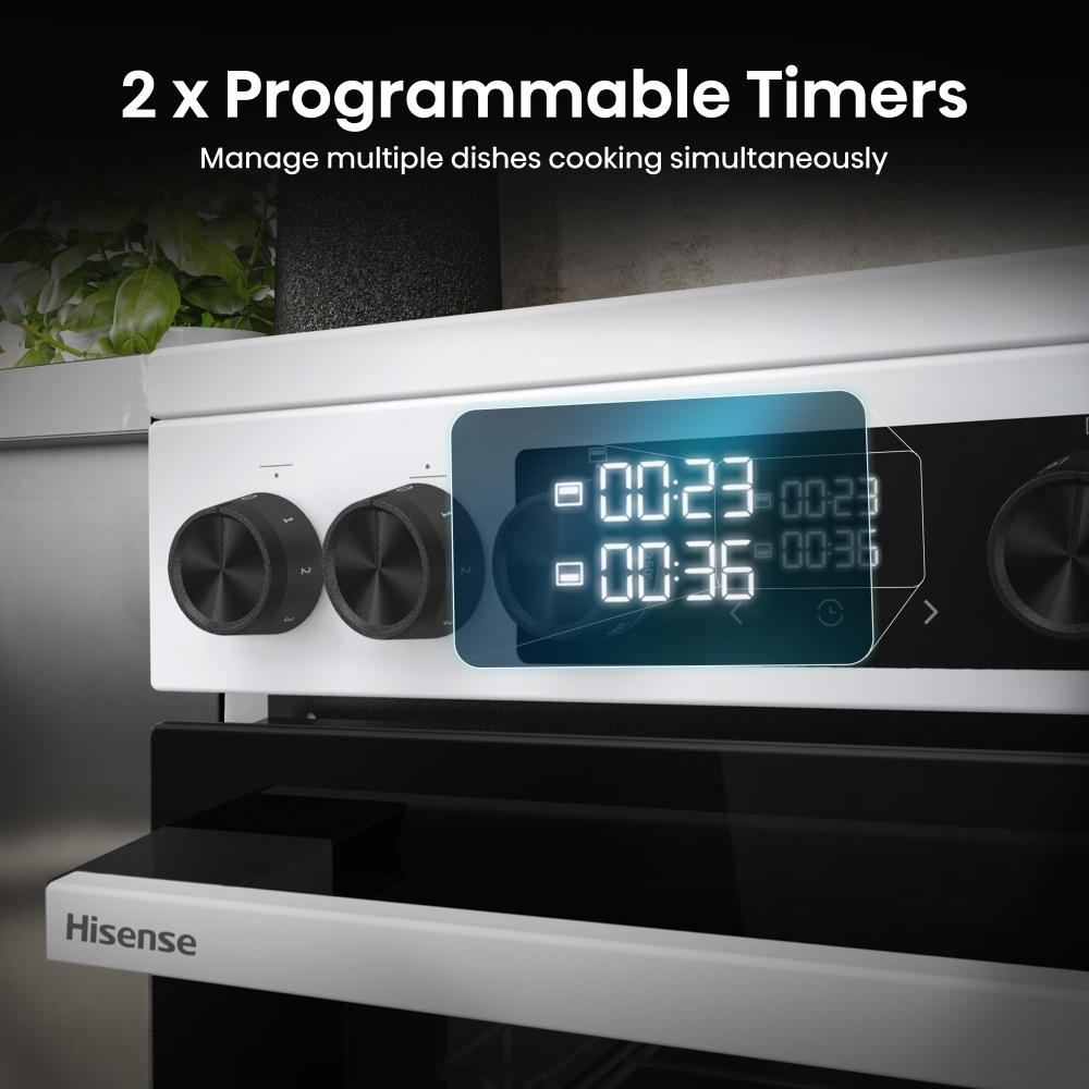 Hisense HDCEC5C10W Ceramic Electric Cooker with Double Oven, White, A Rated