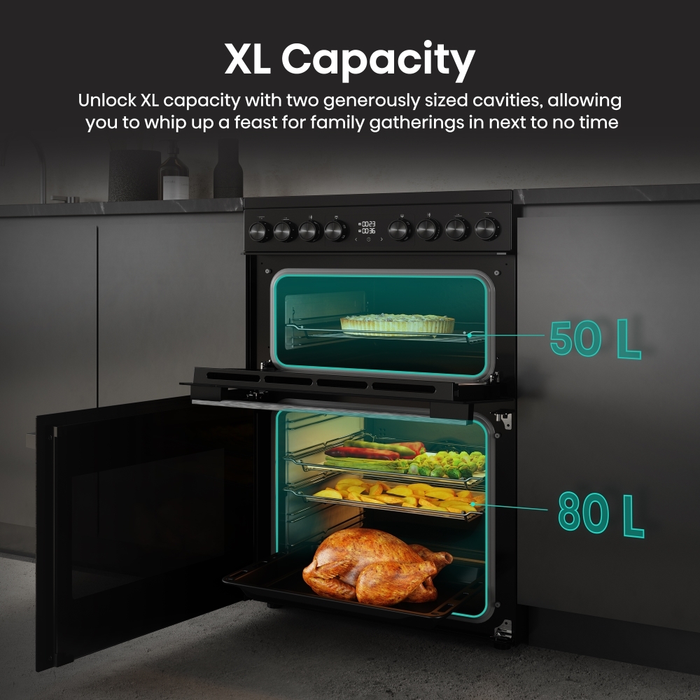 Hisense HDCEC6C20B Ceramic Electric Cooker with Double Oven, Black, A Rated