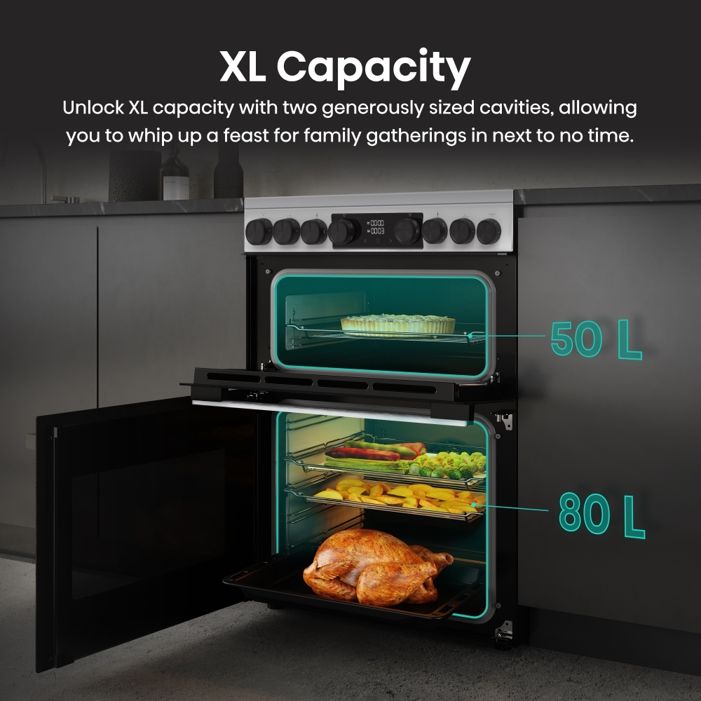 Hisense HDCEC6C20W Ceramic Electric Cooker with Double Oven, White, A Rated