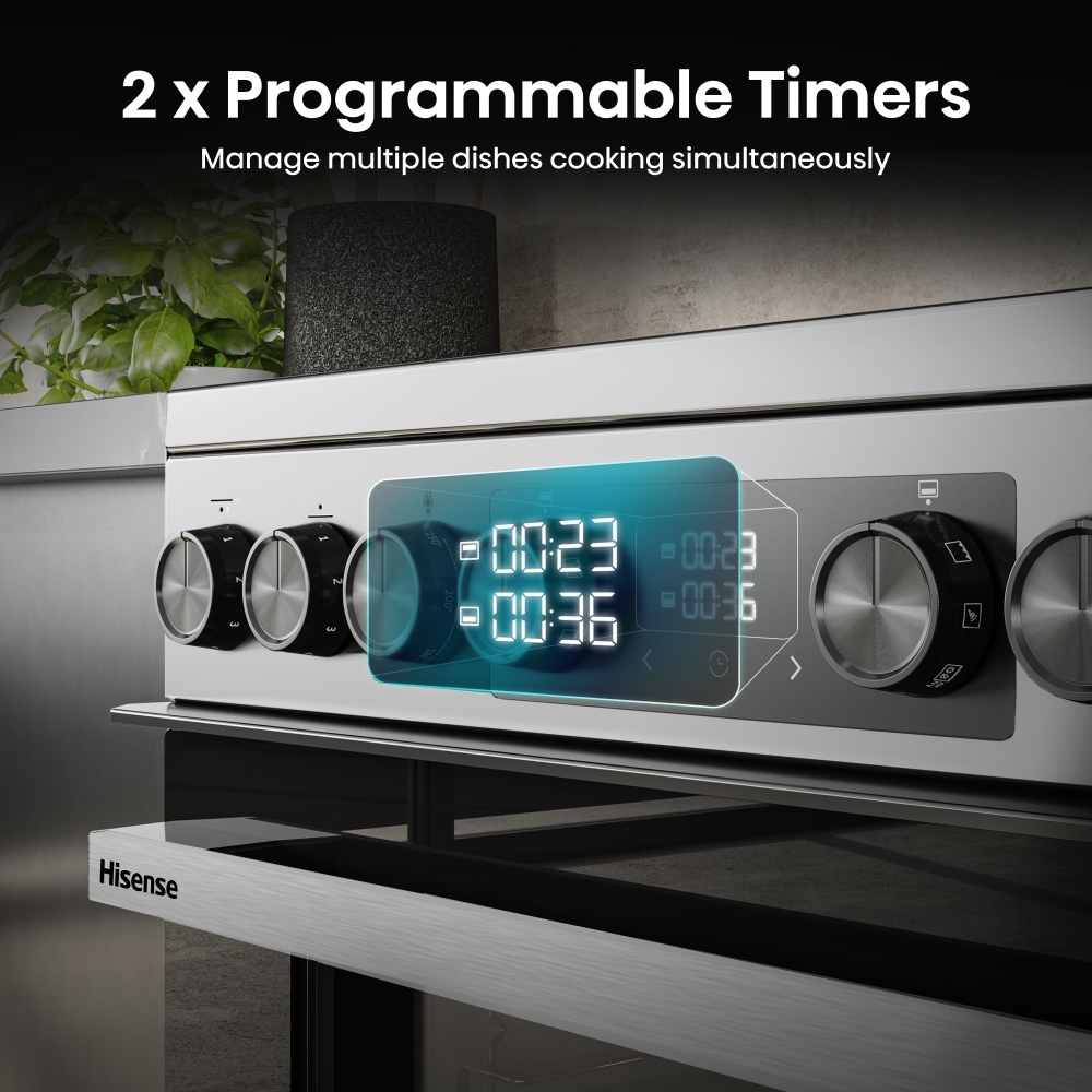 Hisense HDCEC6C20X Ceramic Electric Cooker with Double Oven, Stainless Steel, A Rated