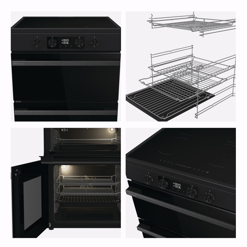 Hisense HDCEIT6C20B Induction Electric Cooker with Double Oven, Black, A Rated