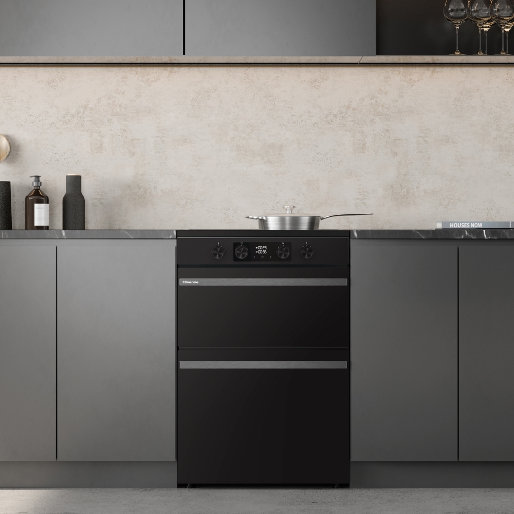 Hisense HDCEIT6C20B Induction Electric Cooker with Double Oven, Black, A Rated