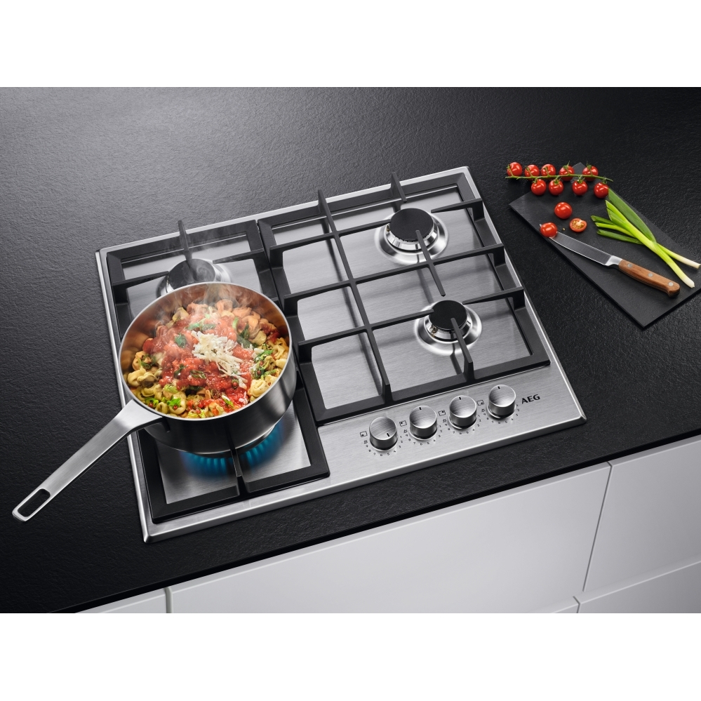 AEG HGX6400SM 59cm 4 Burner Gas Hob, Stainless Steel
