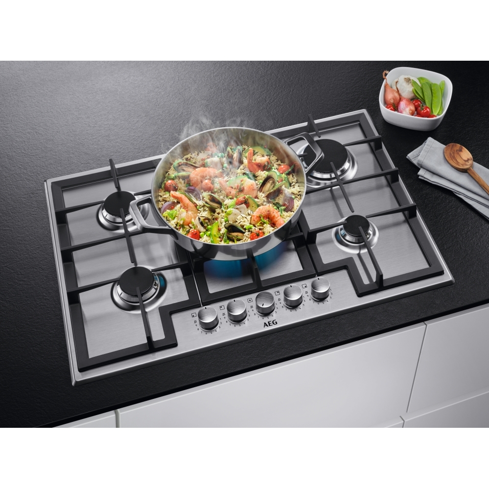 AEG HGX75400SM 3000 75cm 5 Burner Gas Hob, Stainless Steel