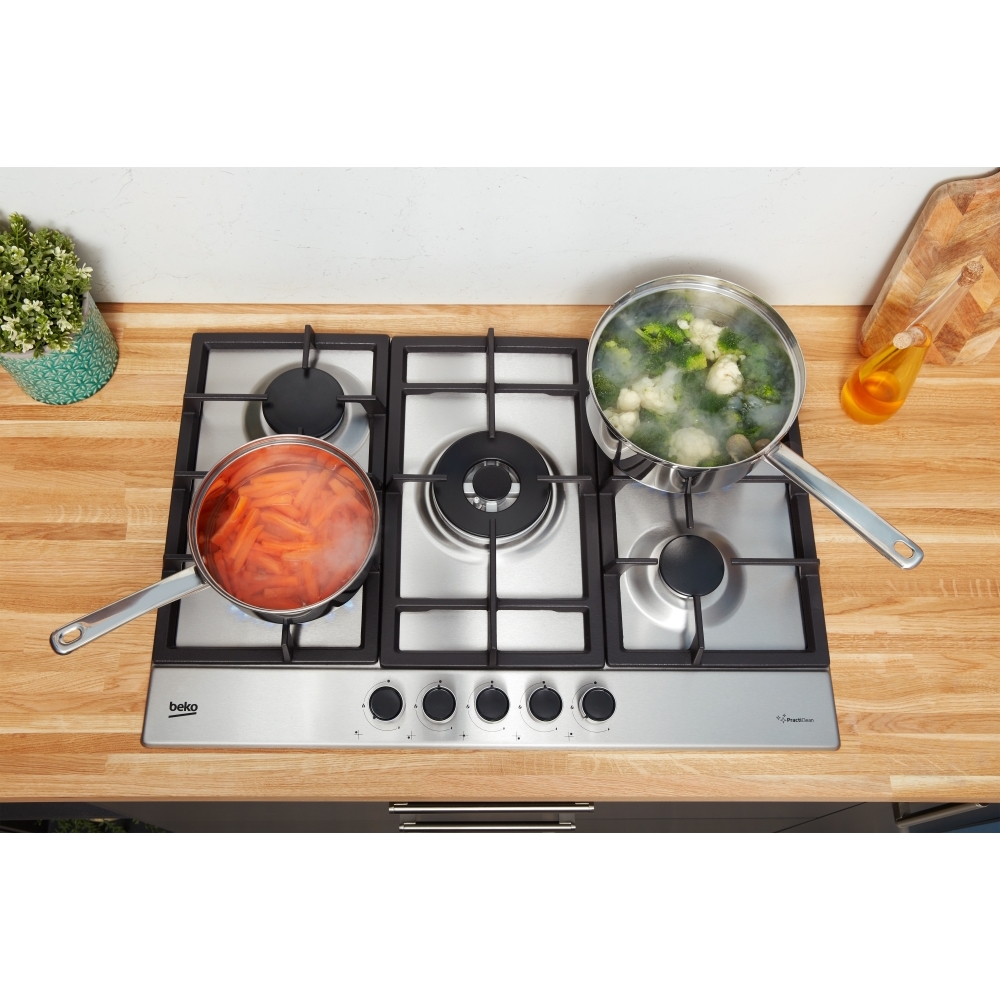 Beko HIAW75225SXE 75cm 5 Burner Gas Hob, Stainless Steel