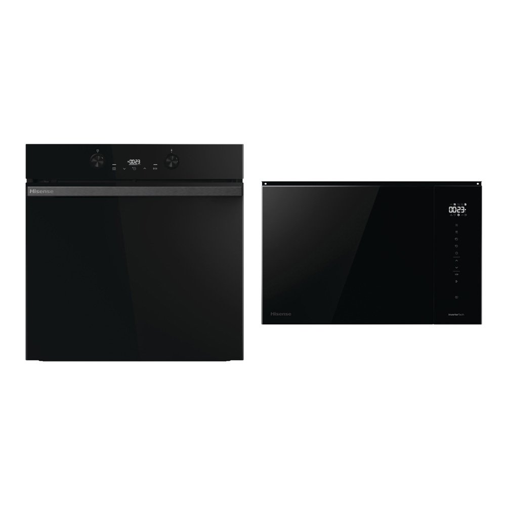 Hisense Built-In Electric Single Oven and Built-In Microwave with Grill Pack with Pyrolytic Cleaning, Black, A+ Rated