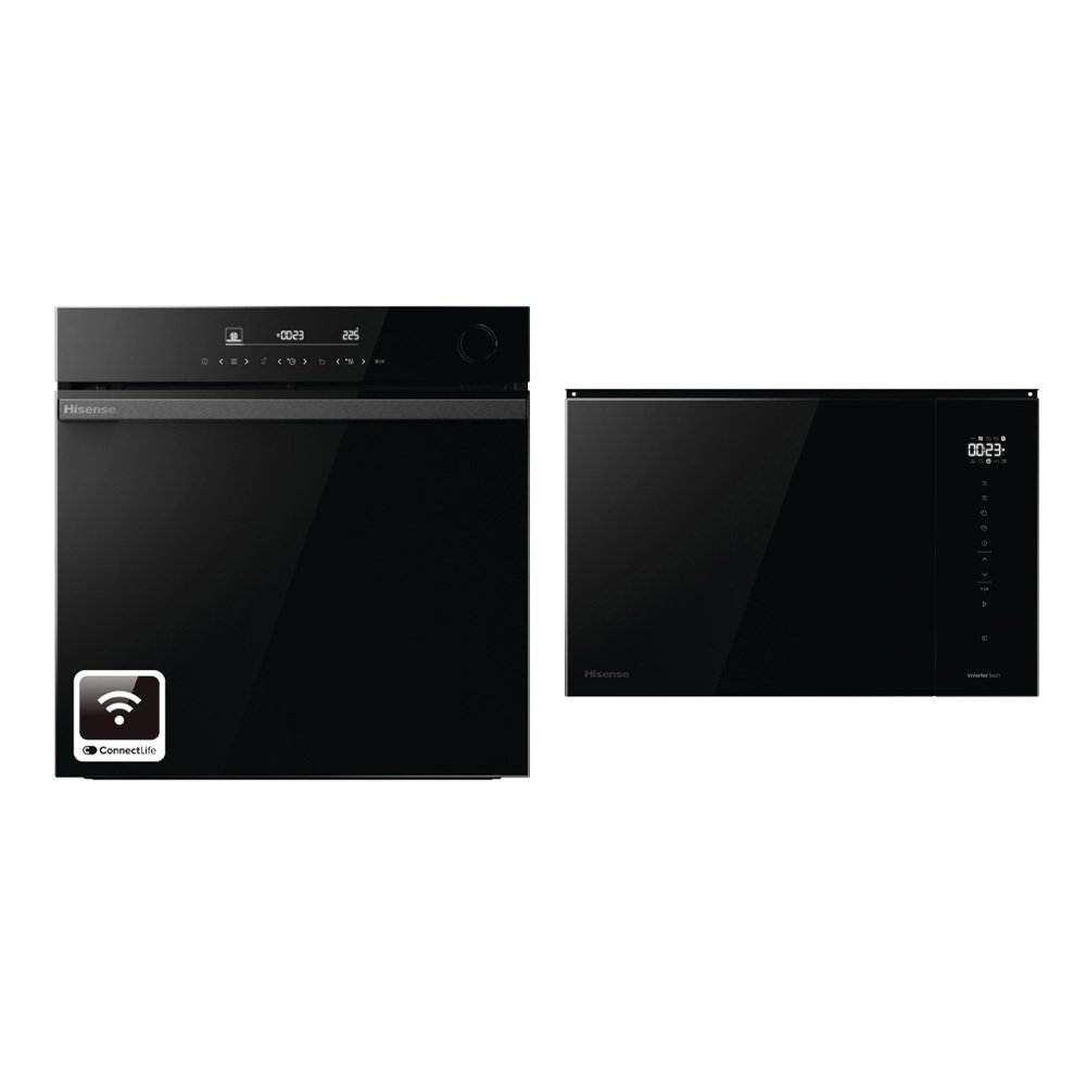 Hisense Built-In Electric Single Oven and Built-In Microwave with Grill Pack with Pyrolytic Cleaning, Black, A+ Rated